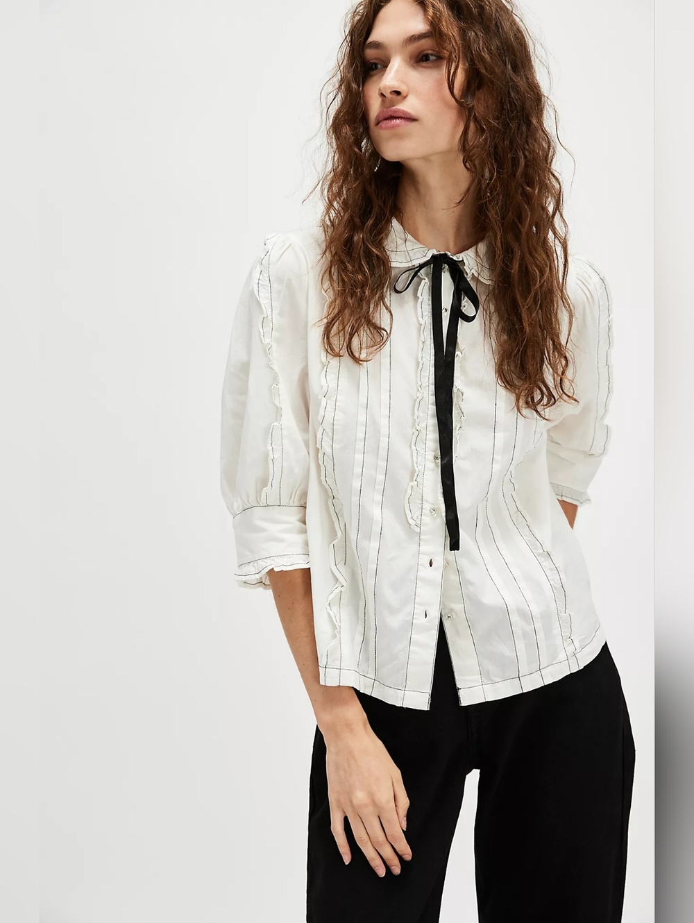 Waitlisted Free People Molly Mae White Pintuck Top - Medium